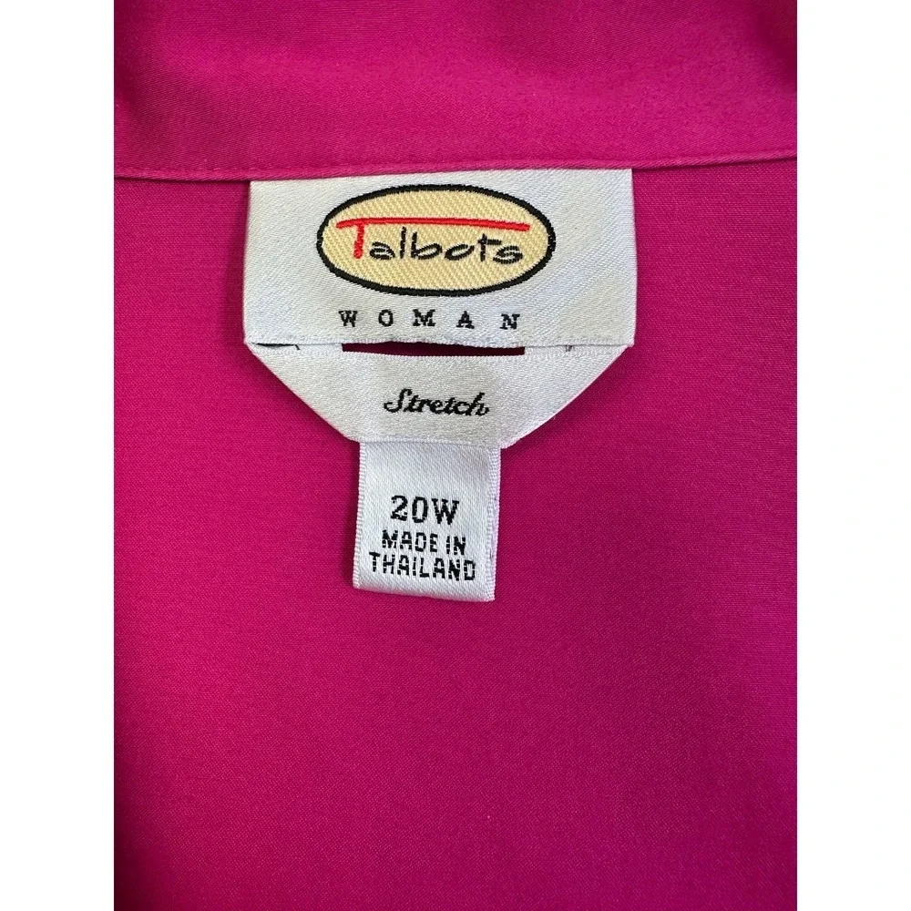 Talbots Fuchsia Pink Blouse 20W Button Up Layered Collar Cotton Stretch Academia